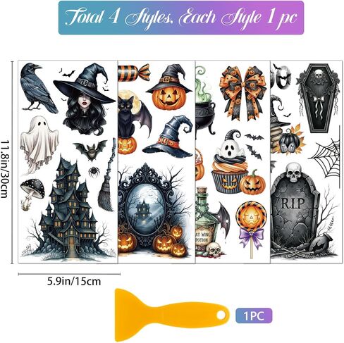 GLOBLELAND 4 Sheets Witchcraft Rub on Transfers Magical Hat Furniture Decor Transfers Mushrooms Skulls Books Decal Transfers Stickers for Bedroom Living Room Desk Table Decoration in Saudi Arabia