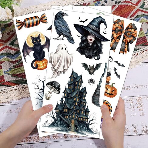 GLOBLELAND 4 Sheets Witchcraft Rub on Transfers Magical Hat Furniture Decor Transfers Mushrooms Skulls Books Decal Transfers Stickers for Bedroom Living Room Desk Table Decoration in Saudi Arabia