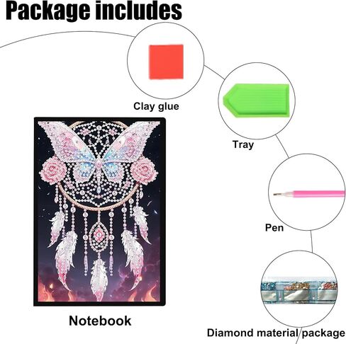SHEGZHUC Diamond Painting Notebook Journal A5 Blank 14.5x21cm/5.7×8.26in Diamond Art Composition Journaling Notebooks Notepad Sketchbook Diary Special Drills Girls Gifts || Dream Catcher Butterfly in Saudi Arabia
