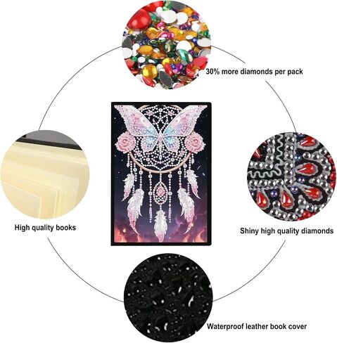 SHEGZHUC Diamond Painting Notebook Journal A5 Blank 14.5x21cm/5.7×8.26in Diamond Art Composition Journaling Notebooks Notepad Sketchbook Diary Special Drills Girls Gifts || Dream Catcher Butterfly in Saudi Arabia