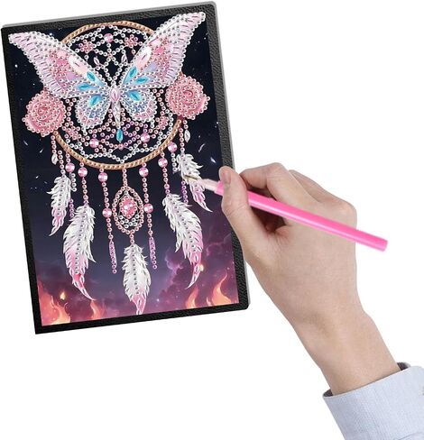 SHEGZHUC Diamond Painting Notebook Journal A5 Blank 14.5x21cm/5.7×8.26in Diamond Art Composition Journaling Notebooks Notepad Sketchbook Diary Special Drills Girls Gifts || Dream Catcher Butterfly in Saudi Arabia