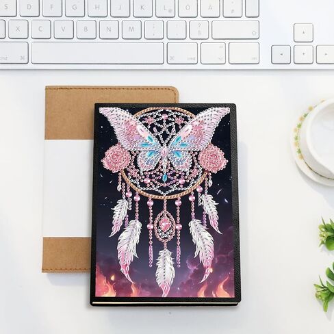 SHEGZHUC Diamond Painting Notebook Journal A5 Blank 14.5x21cm/5.7×8.26in Diamond Art Composition Journaling Notebooks Notepad Sketchbook Diary Special Drills Girls Gifts || Dream Catcher Butterfly in Saudi Arabia