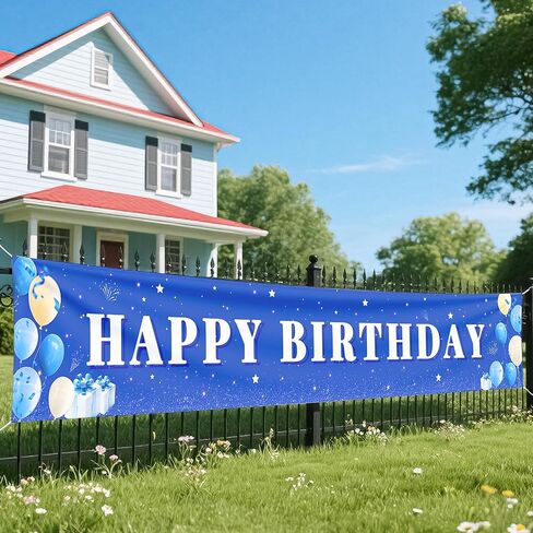 لافتة عيد ميلاد سعيد سعيد للبنين والبنات - زخارف عيد ميلاد زرقاء نابضة بالحياة مع تصميم متين - جومبو 118x20 بوصة ديكور الحفلات القابلة لإعادة الاستخدام للاحتفالات الداخلية/الخارجية in Kuwait