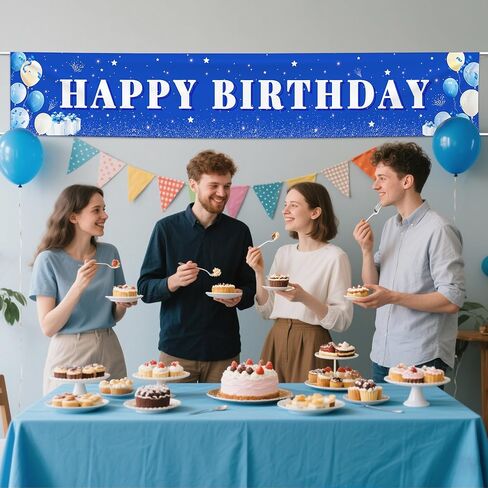 لافتة عيد ميلاد سعيد سعيد للبنين والبنات - زخارف عيد ميلاد زرقاء نابضة بالحياة مع تصميم متين - جومبو 118x20 بوصة ديكور الحفلات القابلة لإعادة الاستخدام للاحتفالات الداخلية/الخارجية in Kuwait