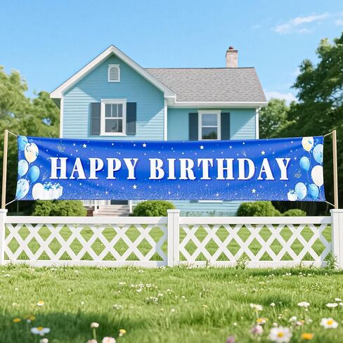 لافتة عيد ميلاد سعيد سعيد للبنين والبنات - زخارف عيد ميلاد زرقاء نابضة بالحياة مع تصميم متين - جومبو 118x20 بوصة ديكور الحفلات القابلة لإعادة الاستخدام للاحتفالات الداخلية/الخارجية in Kuwait