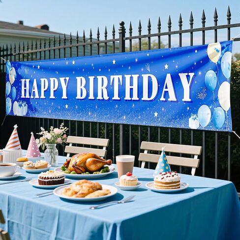 لافتة عيد ميلاد سعيد سعيد للبنين والبنات - زخارف عيد ميلاد زرقاء نابضة بالحياة مع تصميم متين - جومبو 118x20 بوصة ديكور الحفلات القابلة لإعادة الاستخدام للاحتفالات الداخلية/الخارجية in Kuwait