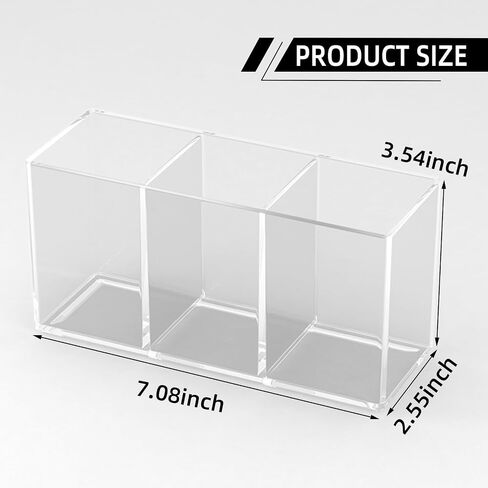 Acrylic Makeup Brush Holder, 2 Pack Clear Pencil Holder, Desk Accessories Holder with 3 Compartments, Brush Organizer for Vanity, Desk, Cosmetic Display in Saudi Arabia