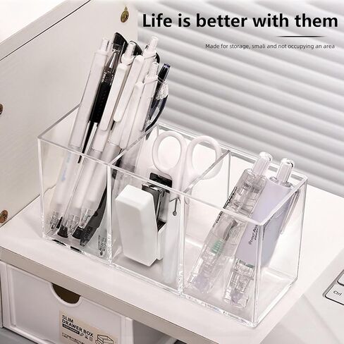 Acrylic Makeup Brush Holder, 2 Pack Clear Pencil Holder, Desk Accessories Holder with 3 Compartments, Brush Organizer for Vanity, Desk, Cosmetic Display in Saudi Arabia