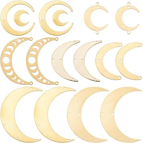 Sunnyclue 1 Box 32pcs 8 Styles Crescent Moon Connector Charm Brass Connector Charms with Hroles Gold Hollow Nollow يربط الموصلات السحر لجمع المجوهر in Saudi Arabia