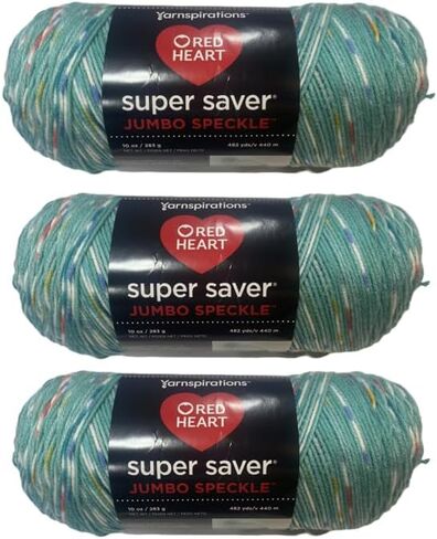 Generic Super Saver Jumbo Speckle خيوط Jade - 3 حزمة من 283g/10oz - الأكريليك - 4 متوسطة (الصوفي) - 482 ياردة - الحياكة/الكروشيه وأميجورومي ، Jadespeckle3 in Saudi Arabia