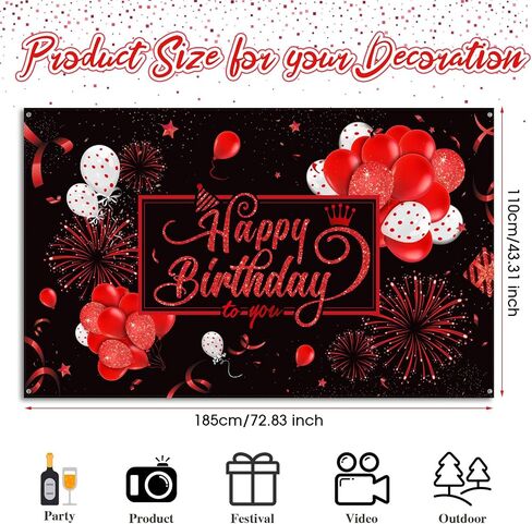 Blulu Black and Gold Happy Birthday Banner Sign Photo Backdrop, Classic in Kuwait