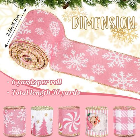 5 لفة وردية عيد الميلاد شريط حافة السلك in Kuwait