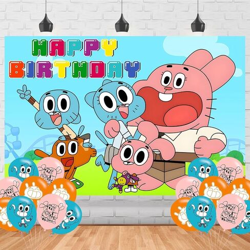 Amazing World of Gumball Birthday Decorations,Cartoon Gumball Backdrops for Party Decorations Supplies,Anime Happy Birthday Banner Backdrop for Party Supplies (5x3ft) in Saudi Arabia