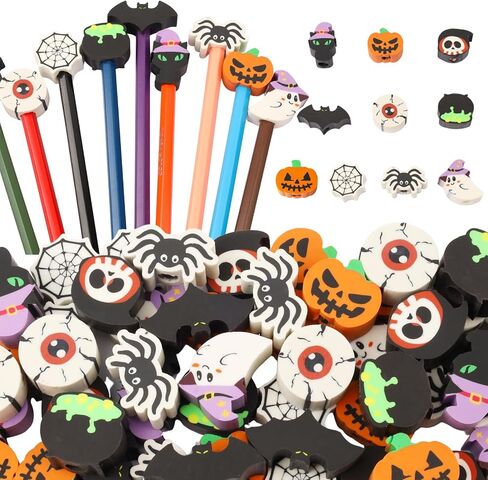 30 PCS Halloween Pencil Top Erasers for Kids Bulk Bulk Cute Halloween Eraser Caps Pencer Eraser Tops for Kids Toppers for School Party Favors مرة أخرى إلى اللوازم المدرسية in Kuwait