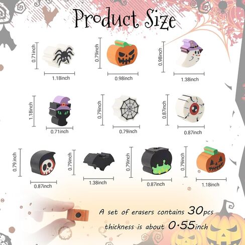 30 PCS Halloween Pencil Top Erasers for Kids Bulk Bulk Cute Halloween Eraser Caps Pencer Eraser Tops for Kids Toppers for School Party Favors مرة أخرى إلى اللوازم المدرسية in Kuwait