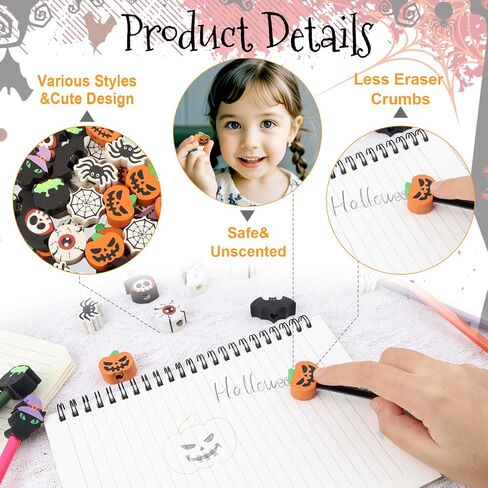 30 PCS Halloween Pencil Top Erasers for Kids Bulk Bulk Cute Halloween Eraser Caps Pencer Eraser Tops for Kids Toppers for School Party Favors مرة أخرى إلى اللوازم المدرسية in Kuwait