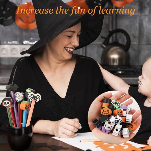 30 PCS Halloween Pencil Top Erasers for Kids Bulk Bulk Cute Halloween Eraser Caps Pencer Eraser Tops for Kids Toppers for School Party Favors مرة أخرى إلى اللوازم المدرسية in Kuwait