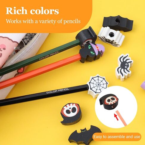30 PCS Halloween Pencil Top Erasers for Kids Bulk Bulk Cute Halloween Eraser Caps Pencer Eraser Tops for Kids Toppers for School Party Favors مرة أخرى إلى اللوازم المدرسية in Kuwait