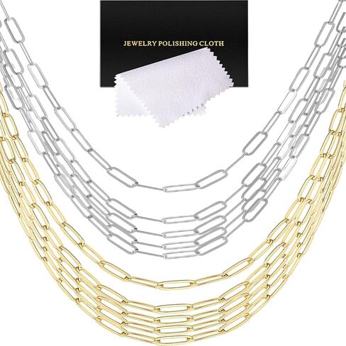 10 PCS Paperclip Chain Necklace for Women 18 inch Stainsal Steel Gold Silver Charm Cains Alluctible Rink Cains with Cloxster Clasps Plaching Cloth for DIY Women Women Jewelry Making Supplies in Kuwait