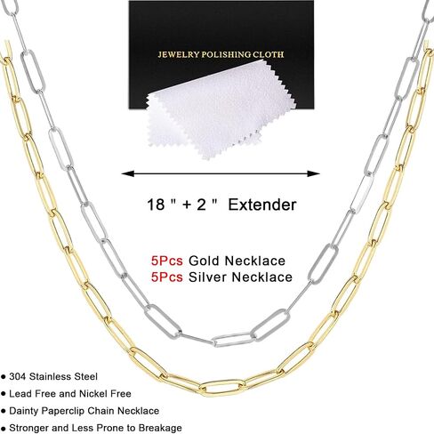 10 PCS Paperclip Chain Necklace for Women 18 inch Stainsal Steel Gold Silver Charm Cains Alluctible Rink Cains with Cloxster Clasps Plaching Cloth for DIY Women Women Jewelry Making Supplies in Kuwait