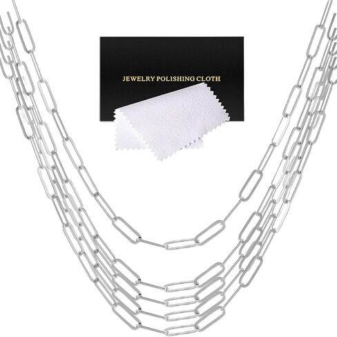 10 Pcs Paperclip Chain Necklace for Women 18 Inch Stainless Steel Gold Silver Charm Necklace Chains Adjustable Link Chains with Lobster Clasps Polishing Cloth for DIY Women Jewelry Making Supplies in Kuwait