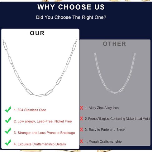 10 Pcs Paperclip Chain Necklace for Women 18 Inch Stainless Steel Gold Silver Charm Necklace Chains Adjustable Link Chains with Lobster Clasps Polishing Cloth for DIY Women Jewelry Making Supplies in Kuwait