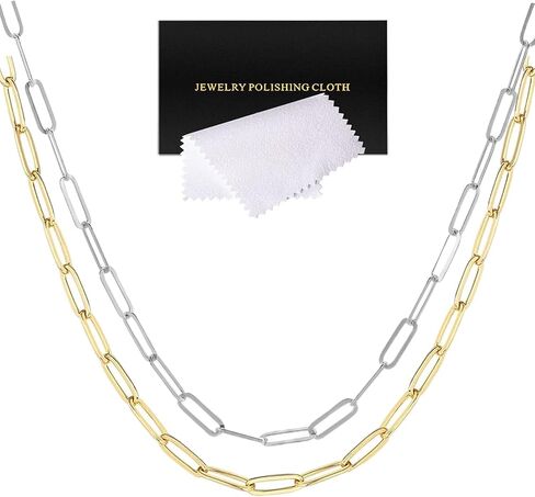 10 PCS Paperclip Chain Necklace for Women 18 inch Stainsal Steel Gold Silver Charm Cains Alluctible Rink Cains with Cloxster Clasps Plaching Cloth for DIY Women Women Jewelry Making Supplies in Kuwait