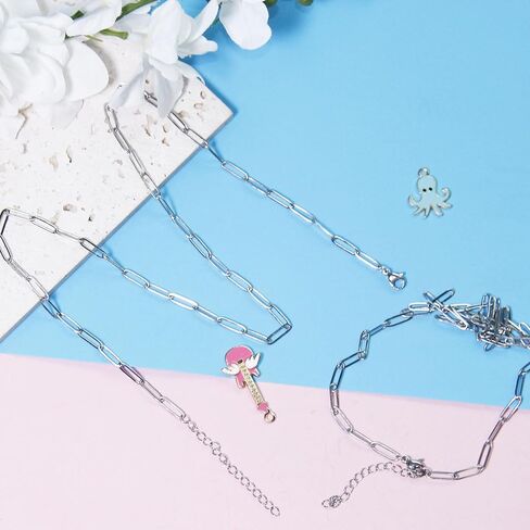 10 Pcs Paperclip Chain Necklace for Women 18 Inch Stainless Steel Gold Silver Charm Necklace Chains Adjustable Link Chains with Lobster Clasps Polishing Cloth for DIY Women Jewelry Making Supplies in Kuwait