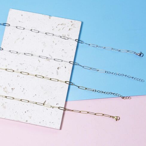 10 Pcs Paperclip Chain Necklace for Women 18 Inch Stainless Steel Gold Silver Charm Necklace Chains Adjustable Link Chains with Lobster Clasps Polishing Cloth for DIY Women Jewelry Making Supplies in Kuwait