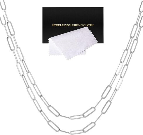 10 Pcs Paperclip Chain Necklace for Women 18 Inch Stainless Steel Gold Silver Charm Necklace Chains Adjustable Link Chains with Lobster Clasps Polishing Cloth for DIY Women Jewelry Making Supplies in Kuwait