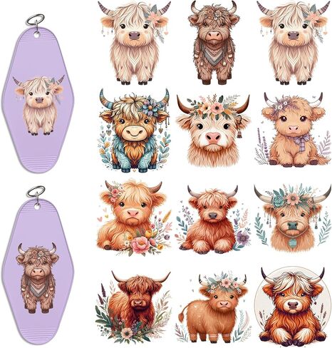 24pcs uv dtf keychain transfer stands ، boho horses cold transfer uit stickers for Motel Hotel Keychain Blanks in Kuwait