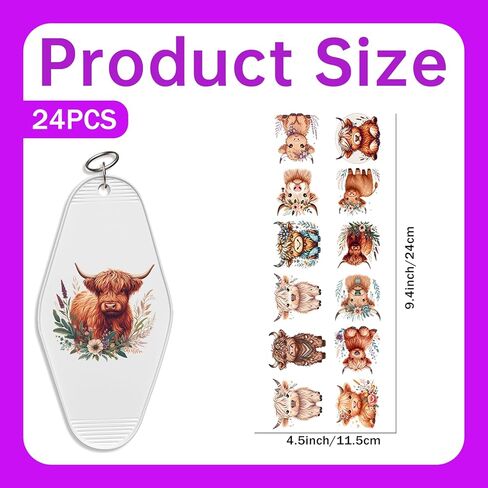 24pcs uv dtf keychain transfer stands ، boho horses cold transfer uit stickers for Motel Hotel Keychain Blanks in Kuwait