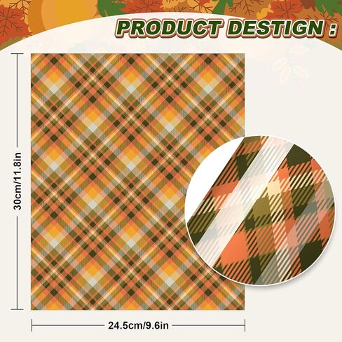 Whaline 9 Sheet Fall Heat Transfer Vinyl Buffalo Plaid Iron on Vinyl Red Green Orange Autumn Leaves Flowers Printed HTV Adhesive Craft Vinyl for Clothing Costume DIY Fabric Craft, 9.6 x 11.8 Inch in Saudi Arabia