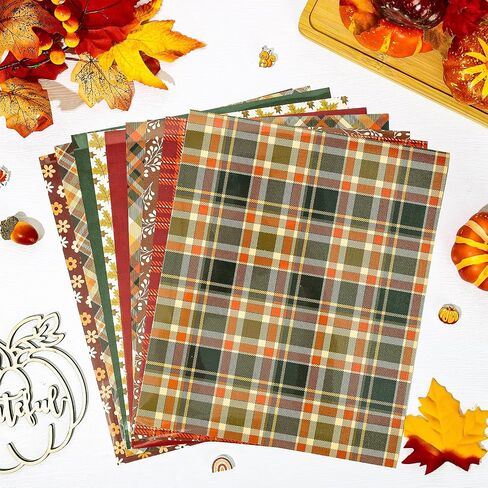 Whaline 9 Sheet Fall Heat Transfer Vinyl Buffalo Plaid Iron on Vinyl Red Green Orange Autumn Leaves Flowers Printed HTV Adhesive Craft Vinyl for Clothing Costume DIY Fabric Craft, 9.6 x 11.8 Inch in Saudi Arabia