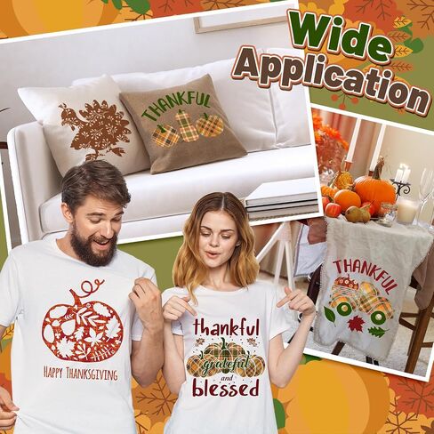 Whaline 9 Sheet Fall Heat Transfer Vinyl Buffalo Plaid Iron on Vinyl Red Green Orange Autumn Leaves Flowers Printed HTV Adhesive Craft Vinyl for Clothing Costume DIY Fabric Craft, 9.6 x 11.8 Inch in Saudi Arabia