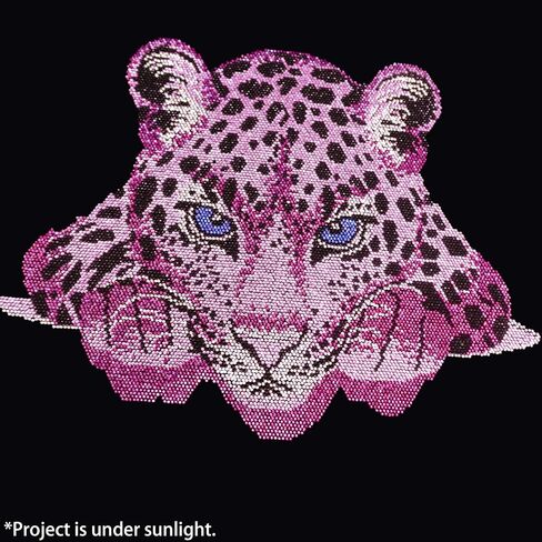 Leopard Rhinestone Patch Iron-On, Pink Black Blue Leopard Face Decor, DIY Craft Embellishment for Jackets Jeans Bags 14.9'' x 11.61'' in Saudi Arabia