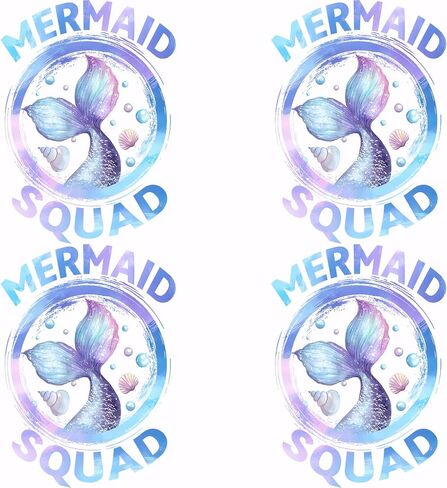 Superdant 4 PCs Little Mermaid Squad Heat Transfer Stickers Blue Fish Tail-On Transfers ملصقات بلاستيكية وضعت ملابس الملابس على شحوم لأكياس القماش الفتاة جاكيتات DIY Crafts 25x18cm in Saudi Arabia
