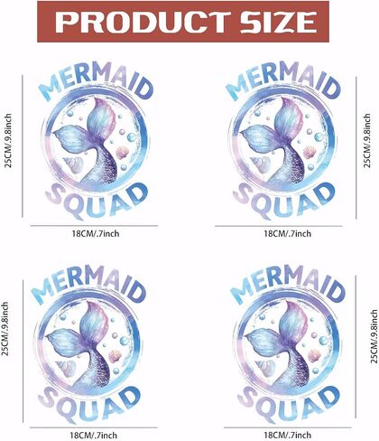 Superdant 4 PCs Little Mermaid Squad Heat Transfer Stickers Blue Fish Tail-On Transfers ملصقات بلاستيكية وضعت ملابس الملابس على شحوم لأكياس القماش الفتاة جاكيتات DIY Crafts 25x18cm in Saudi Arabia