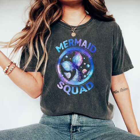 Superdant 4 PCs Little Mermaid Squad Heat Transfer Stickers Blue Fish Tail-On Transfers ملصقات بلاستيكية وضعت ملابس الملابس على شحوم لأكياس القماش الفتاة جاكيتات DIY Crafts 25x18cm in Saudi Arabia