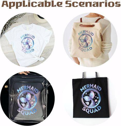 Superdant 4 PCs Little Mermaid Squad Heat Transfer Stickers Blue Fish Tail-On Transfers ملصقات بلاستيكية وضعت ملابس الملابس على شحوم لأكياس القماش الفتاة جاكيتات DIY Crafts 25x18cm in Saudi Arabia