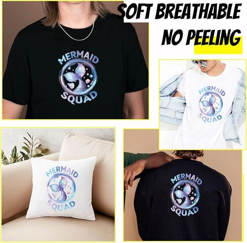 Superdant 4 PCs Little Mermaid Squad Heat Transfer Stickers Blue Fish Tail-On Transfers ملصقات بلاستيكية وضعت ملابس الملابس على شحوم لأكياس القماش الفتاة جاكيتات DIY Crafts 25x18cm in Saudi Arabia