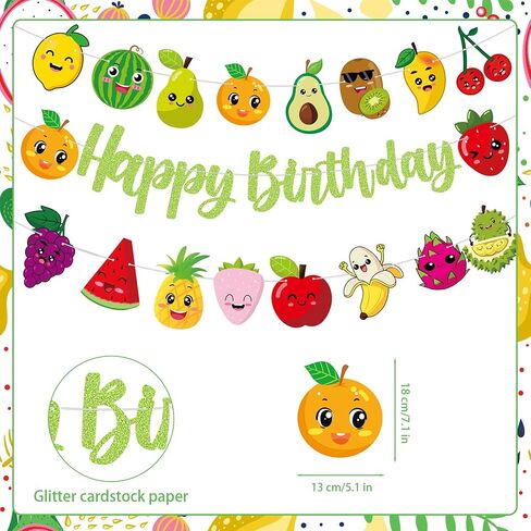 Fruit Birthday Party Banners Summer Fruit Glittery Green Happy Birthday Banners Strawberry Lemon Watermelon Peach Pattern Happy Birthday Party Hanging Decoration for Tutti Frutti Theme Birthday Party Supplies in Saudi Arabia