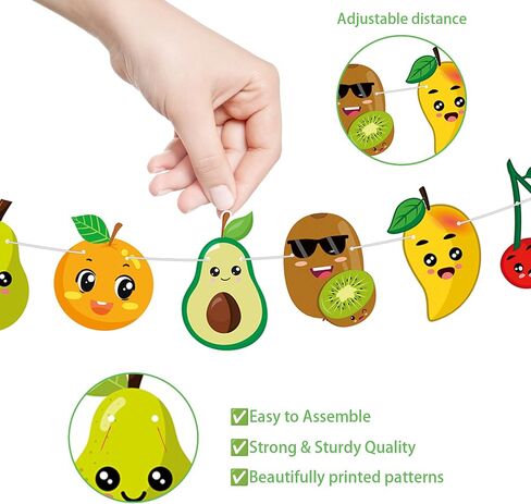 Fruit Birthday Party Banners Summer Fruit Glittery Green Happy Birthday Banners Strawberry Lemon Watermelon Peach Pattern Happy Birthday Party Hanging Decoration for Tutti Frutti Theme Birthday Party Supplies in Saudi Arabia