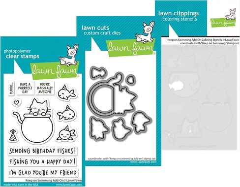 Lawn Fawn Keep on Swimming Add-on 3"x4" Clear Stamp Set, Coordinating Dies and Stencil, 3 Item Bundle in Saudi Arabia