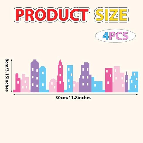 4 Pieces City Cake Border Skyscraper Cake Toppers for Boy and Girls Hero Birthday Party Decoration Favor Stick on or Lay on Building Images Lighted City Backdrop for Cakes Wrap Party Supplie(Black) in Kuwait