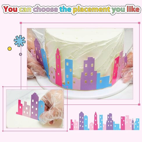 4 Pieces City Cake Border Skyscraper Cake Toppers for Boy and Girls Hero Birthday Party Decoration Favor Stick on or Lay on Building Images Lighted City Backdrop for Cakes Wrap Party Supplie(Black) in Kuwait
