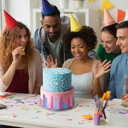 4 Pieces City Cake Border Skyscraper Cake Toppers for Boy and Girls Hero Birthday Party Decoration Favor Stick on or Lay on Building Images Lighted City Backdrop for Cakes Wrap Party Supplie(Black) in Kuwait