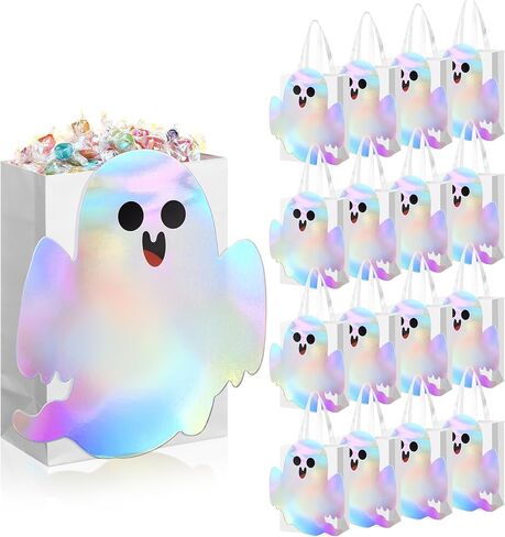 yexiya 16 PCS قزحية القزحيات هالوين ورقة الهدايا الأكياس الأكياس الحزب حقائب مع مقبض الهولوغرافي حلوى جيدة لتوفيات حفلة عيد ميلاد عيد الميلاد (أسلوب لامع) in Saudi Arabia