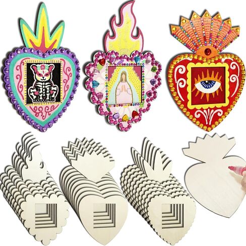 15 مجموعات غير مكتملة القلب الخشبي المقدس إطار Retablo فارغ milagros milagros sacred heart dia de los muertos إطار الصورة in Saudi Arabia