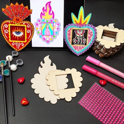 15 مجموعات غير مكتملة القلب الخشبي المقدس إطار Retablo فارغ milagros milagros sacred heart dia de los muertos إطار الصورة in Saudi Arabia